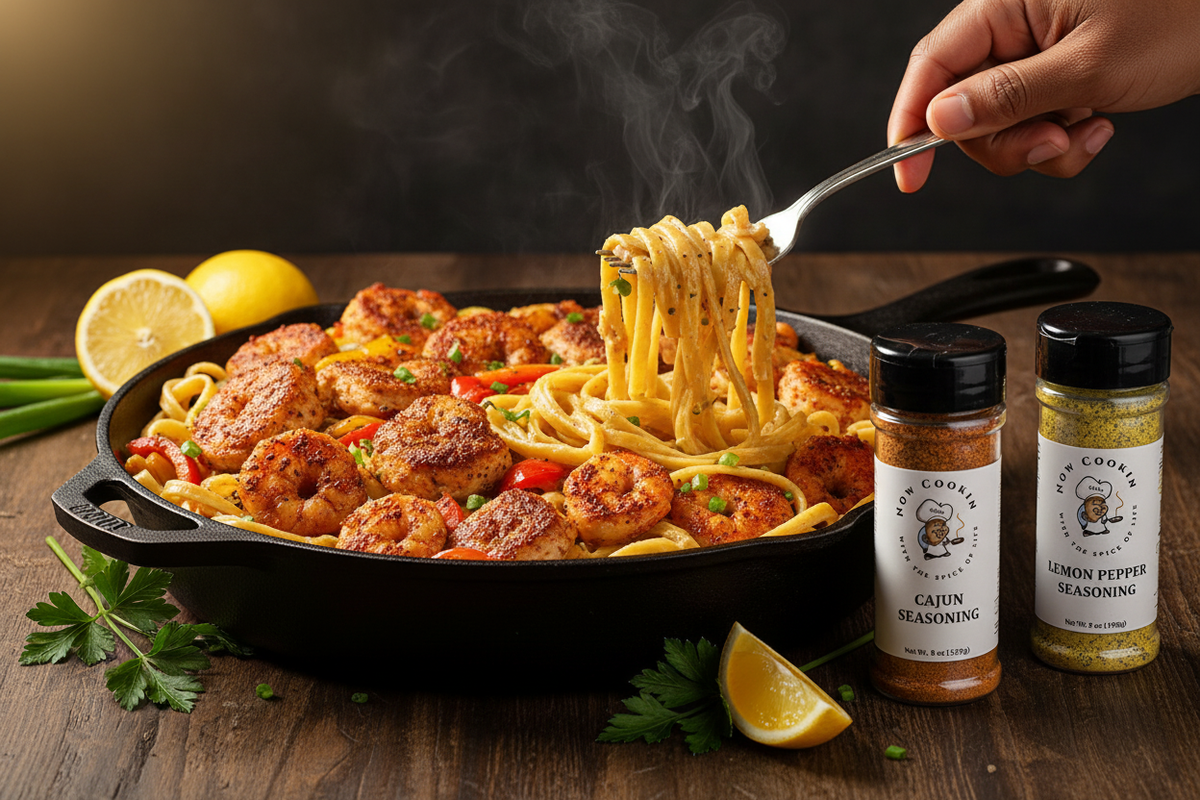 Cajun-Lemon Pepper Pasta with Both Seasonings