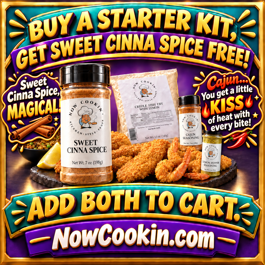 Poster with captions matched to the Sweet Cinna Spice and Cajun bottles